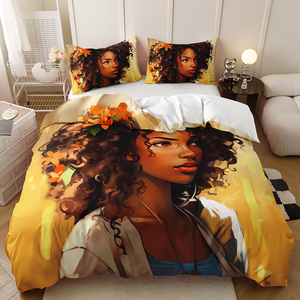 Hot Bán thiết kế sang trọng hiện đại phi nghệ thuật màu đen cô gái in Home tấm ga trải giường bộ đồ giường Duvet cover - Product Image 6