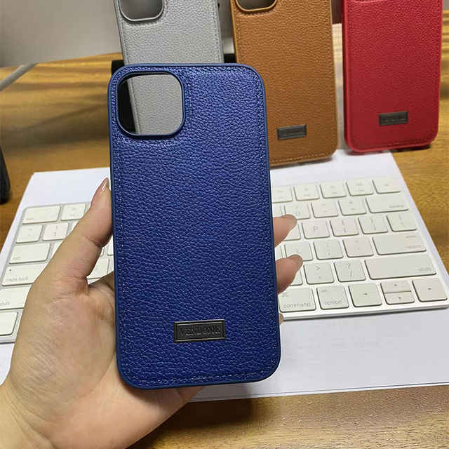 Luxury Business PU Leather Cell Phone Case for iphone 14 13 12 11 8 7 X Xr Shockproof Show logo Metallic Buttons Shell TPU Cover