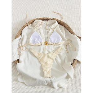 FOXA Women's 2 Piece Textured <b>Bikini</b> <b>Set</b> Metal Starfish Halter <b>Triangle</b> Swimsuit Cheeky Bathing Suit - Product Image 2