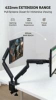 Support de bureau double moniteur en gros – Supports VESA avec fixation par pince en C et base à œillet, bras de moniteur à ressort à gaz, hauteur max. 32 pouces