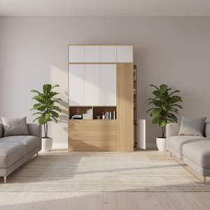 Изготовленная на заказ регулируемая современная минималистичная кровать-татами «все в одном» с расширяемым шкафом и книжной полкой для небольших помещений - Product Image 6