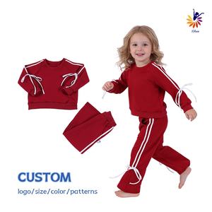 Girls Solid Warm Fall <strong>Winter</strong> Hoodie Set Bow Design Stripe Side Long Sleeve Loose Pants Fast Delivery <strong>Kids</strong> Casual Outfit - Product Image 1