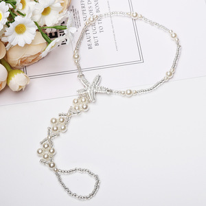 Tobillera para Mujer, Imitación de Perla, Cristal, Estrella de Mar, Estilo Bohemia, Joyería para Fiesta en la Playa, Cadena Plateada - Product Image 3