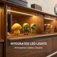Meuble TV contemporain en bois massif de qualité FAS avec éclairage LED, portes en verre, console multimédia écologique pour salle à manger, salon, chambre