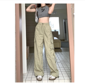 Salopette personalizzate all'ingrosso stile retrò americano a <span class=keywords><strong>vita</strong></span> <span class=keywords><strong>alta</strong></span> Casual da donna estate nuovi <span class=keywords><strong>pantaloni</strong></span> larghi e caldi da ragazza - Product Image 2