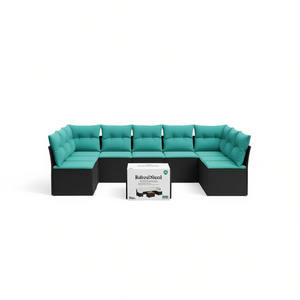 Black Poly <b>Rattan</b> Patio <b>Sofa</b> Set With Cushions For Garden Outdoor Furniture Contemporary Design - Product Image 1