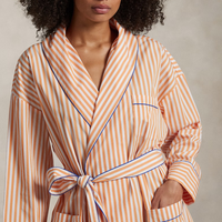 Robe de chambre en popeline de coton pour femme, manches longues, épaules tombantes, poches plaquées, passepoil contrastant, rayures, style décontracté, ensemble de pyjama d'hiver personnalisé