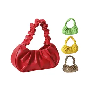 Custom color Fashion Dumpling Shoulder Pleated Underarm purses Bag PU Leather cloud candy Handbag for women young lady