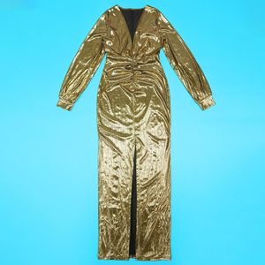 Abito Midi Metallizzato a <span class=keywords><strong>Maniche</strong></span> <span class=keywords><strong>Lunghe</strong></span> da Donna - <span class=keywords><strong>Vestito</strong></span> Aderente con Scollo a V Profondo e Arricciature per Feste Sehe Fashion - Product Image 6