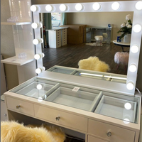 Meuble de coiffeuse en bois avec éclairage LED, tiroir, design simple, style nordique moderne, vente en gros, coiffeuse Hollywood, chambre à coucher