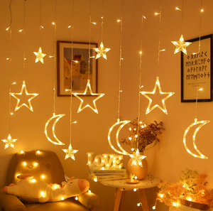 Guirnalda de Luces Solares con Forma de <span class=keywords><strong>Estrella</strong></span> y Luna, Luces LED de Cortina para Eid Mubarak, Ramadán, Navidad, Interiores y Exteriores, Patio, IP44 - Product Image 4