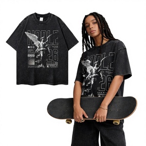 Street-style American Vintage Cotton T-shirt Angel Statue <b>Print</b> Short-sleeve Trendy Brand Loose Oversized Floral - Product Image 1