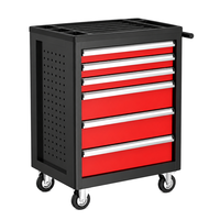 Armoire à outils mobile à 6 tiroirs avec plateau supérieur à lattes et panneau latéral perforé, coffre verrouillable pour garage