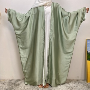 1429#B Thick Satin Muslim Women Latest <b>Abaya</b> Shiny Diamond With Lace Border Batwing Sleeves Gaily New Open <b>Abaya</b> Kaftan - Product Image 5