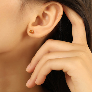 Boucles d'oreilles à billes dorées, forme sphérique irrégulière, unisexe, à porter au quotidien, bijoux fins EH783 - Product Image 4