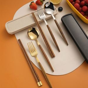 ชุดช้อนส้อมตะเกียบสแตนเลสพกพา ลายไม้ ดีไซน์สร้างสรรค์ สำหรับปิกนิก 3 ชิ้น - Product Image 4