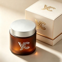 Pot en verre ambré YC Premium avec couvercle en métal doré, contenant cosmétique vide de luxe pour marque de soins de la peau haut de gamme