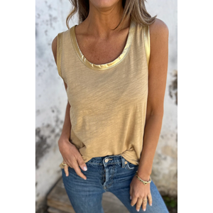 Dear-Lover Women's Summer Tank <b>Top</b> Tan <b>Metallic</b> Sheen Edge Scoop Neck Wholesale From US Warehouse No Import Charges - Product Image 5