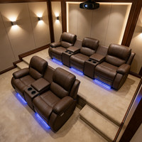 Sillón Reclinable Giratorio de Cuero de Lujo Moderno, Sofá de Cine con Portavasos