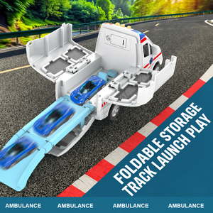 Circuit <span class=keywords><strong>de</strong></span> <span class=keywords><strong>Voiture</strong></span> Ambulance Transformable 2-en-1 avec Mini-Voitures, Lanceur à Friction, Version Lumineuse et Sonore - Product Image 2