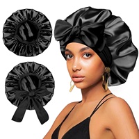 Vente en gros d'accessoires pour cheveux avec logo personnalisé grand chapeau de sommeil chaud casquette de style bonnets en satin massif avec cravate bonnet de créateur pour femmes