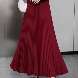 Falda plisada de satén de color liso para mujer, talla grande, versátil, elegante, de cintura alta y longitud media. - Product Image 2