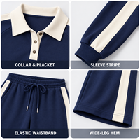 Ensemble deux pièces personnalisé pour femme : sweat-shirt court à col polo et manches longues, et pantalon large pour le tennis ou tenue décontractée