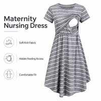 Nouvelles Robes d'Allaitement Rayées en Gros pour Femmes Enceintes, Robes Décontractées à Manches Courtes pour Gravides, Pyjamas Post-partum
