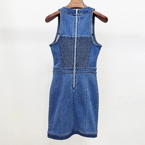 Vestido Casual de Verano para Mujer A11538, Estilo Bodycon, Mini Vestido de Mezclilla, Largo por Encima de la Rodilla, Diseño Sólido, Sin Cuello, Botones Frontales Naturales - Product Image 4