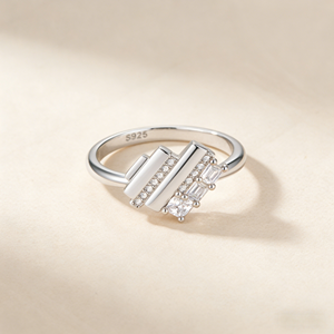 Geometric <b>Emerald</b> Cut Zircon Engagement <b>Ring</b> 925 <b>Silver</b> Pave Setting Minimalist Women's Jewelry - Product Image 3