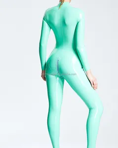 Latex Natrual Full Cover Catsuit Adult Bodysuit Catsuit Zentai Zipper Crotch OEM ODM Mint Jumpsuit For Woman