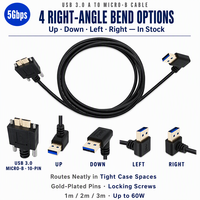 Kabel USB 3.0 Industri OEM 4 Sudut Opsional Kiri Kanan Atas Bawah 90 Derajat A ke Micro B Dengan Sekrup Pengunci untuk Kamera Industri