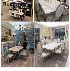 Ticari mobilya yemek masası ve 6 sandalye dikdörtgen restoran Metal paslanmaz çelik mermer yemek masası seti - Product Image 6