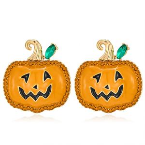 Pendientes de Calabaza Fantasma de Alta Gama para Halloween, Estilo Europeo Americano, Elegantes Pendientes de Aleación con Forma de Calabaza para Mujer - Product Image 1