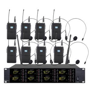 Micrófono de diadema UHF de 8 canales con pantalla LCD, 640-690MHz, 80M de distancia de transmisión, disponible para OEM, para escenarios comerciales y corporativos. - Product Image 1