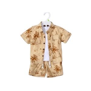 Ensemble <span class=keywords><strong>de</strong></span> trois pièces style <span class=keywords><strong>plage</strong></span> pour <span class=keywords><strong>garçons</strong></span>, chemises à manches courtes et shorts pour bébés <span class=keywords><strong>garçons</strong></span>, tissu en coton tissé avec motif floral - Product Image 6