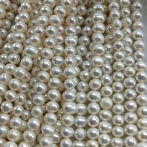 Collier de perles d'eau douce semi-finies, 7-8 mm, presque rondes, blanches, avec défauts, vente en gros - Product Image 3