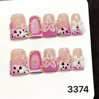 Faux ongles à presser faits main en forme de bec de canard 511-515, 10 pièces, réutilisables, en acrylique, pour enfants, motif carré artificiel