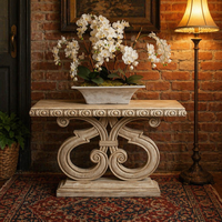 Console de luxe en bois sculpté à la main, style campagne française, finition vieillie, pour entrée et couloir