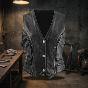 Gilet de motard en cuir véritable, manteau pour fille - Product Image 3