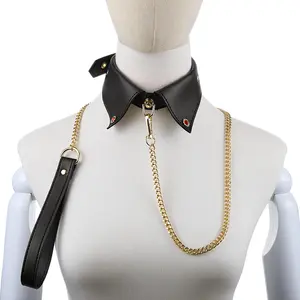 Sign Shape Collar With Chain Leash,Unique Style Bdsm Bondage Body Restraint Fetish Collar For Slave Submissive