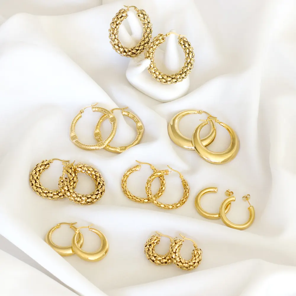 Anting Kualitas Tinggi Sampel Anting C Perhiasan Hoop Anting-Anting Kancing Berlapis Emas 18K
