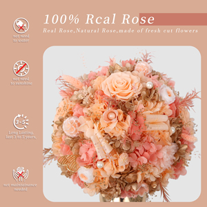 <span class=keywords><strong>Vase</strong></span> de style rétro <span class=keywords><strong>avec</strong></span> arrangement floral de roses et d'hortensias préservés, bouquet éternel de luxe mélangé, centre de table pour décoration - Product Image 5