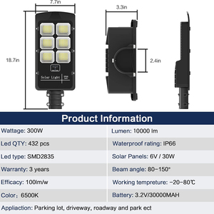 Farola solar Led con Sensor de movimiento, luz impermeable IP66 para estacionamiento, patio, garaje, jardín, 300W - Product Image 6