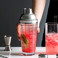 Vente en gros 15oz Martini Cocktail 400ml Verre Cocktail Shaker En Acier Inoxydable Couvercle Étanche Recettes Mesuré Mélange Bouteille