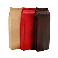 Sacs d'emballage pour thé et café, personnalisés, en aluminium noir mat, 250g, fond plat, petits, vides, avec valve et fermeture à lien métallique