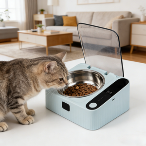 ชามอาหารแมวอัตโนมัติอัจฉริยะ หรูหรา ทันสมัย ฝาปิดเปิด-ปิดด้วยเซ็นเซอร์ ทำจากสแตนเลส ทรงสูงเอียง สำหรับแมวเลี้ยงในบ้าน - Product Image 1