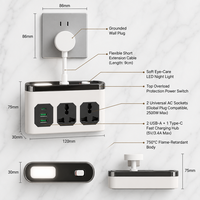 Stop Kontak Ekstensi Multi-port dengan Kabel Pendek, Stop Kontak Universal dengan Port USB dan Colokan Konversi Standar Eropa/UK