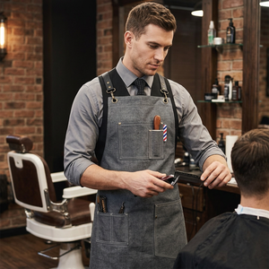 Tablier de barbier gris foncé avec poches pour outils et bretelles croisées - Tablier de barbier professionnel - Product Image 1