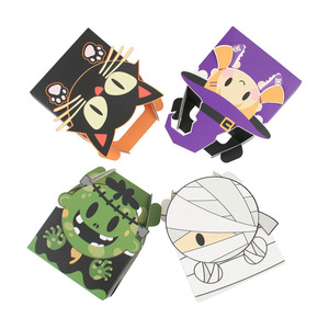Scatole per dolcetti di Halloween, confezione da <span class=keywords><strong>4</strong></span>, simpatiche scatole regalo in carta a forma di mostro, mummia, strega e gatto per caramelle e biscotti - Product Image 6